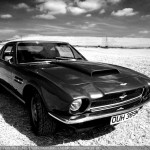 1972 Aston Martin V8 in high contrast black and white.